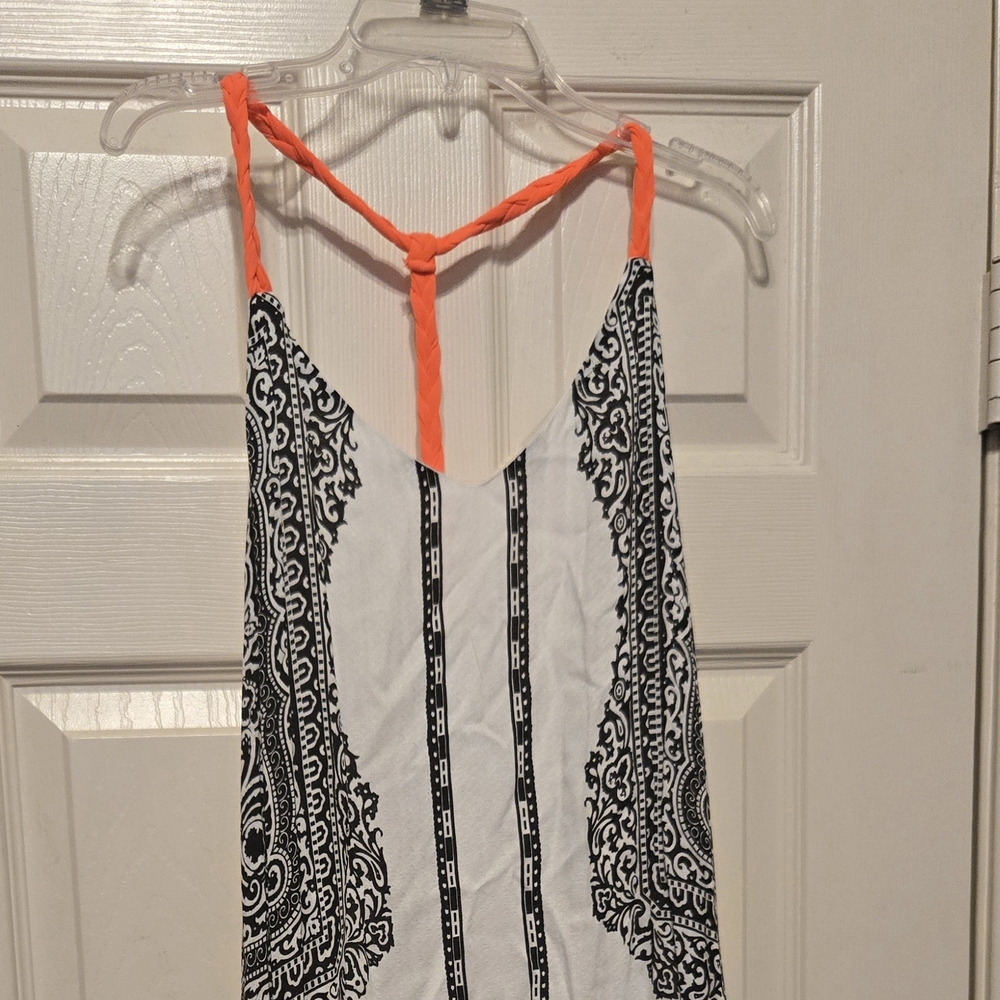 Maurices Black and White Patterned Dress with Orange Straps